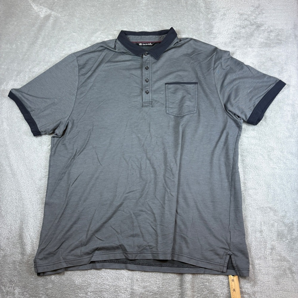 TravisMathew Shirts Mens XXL Heathered Gray Short Sleeve Pocket Polo Stretch